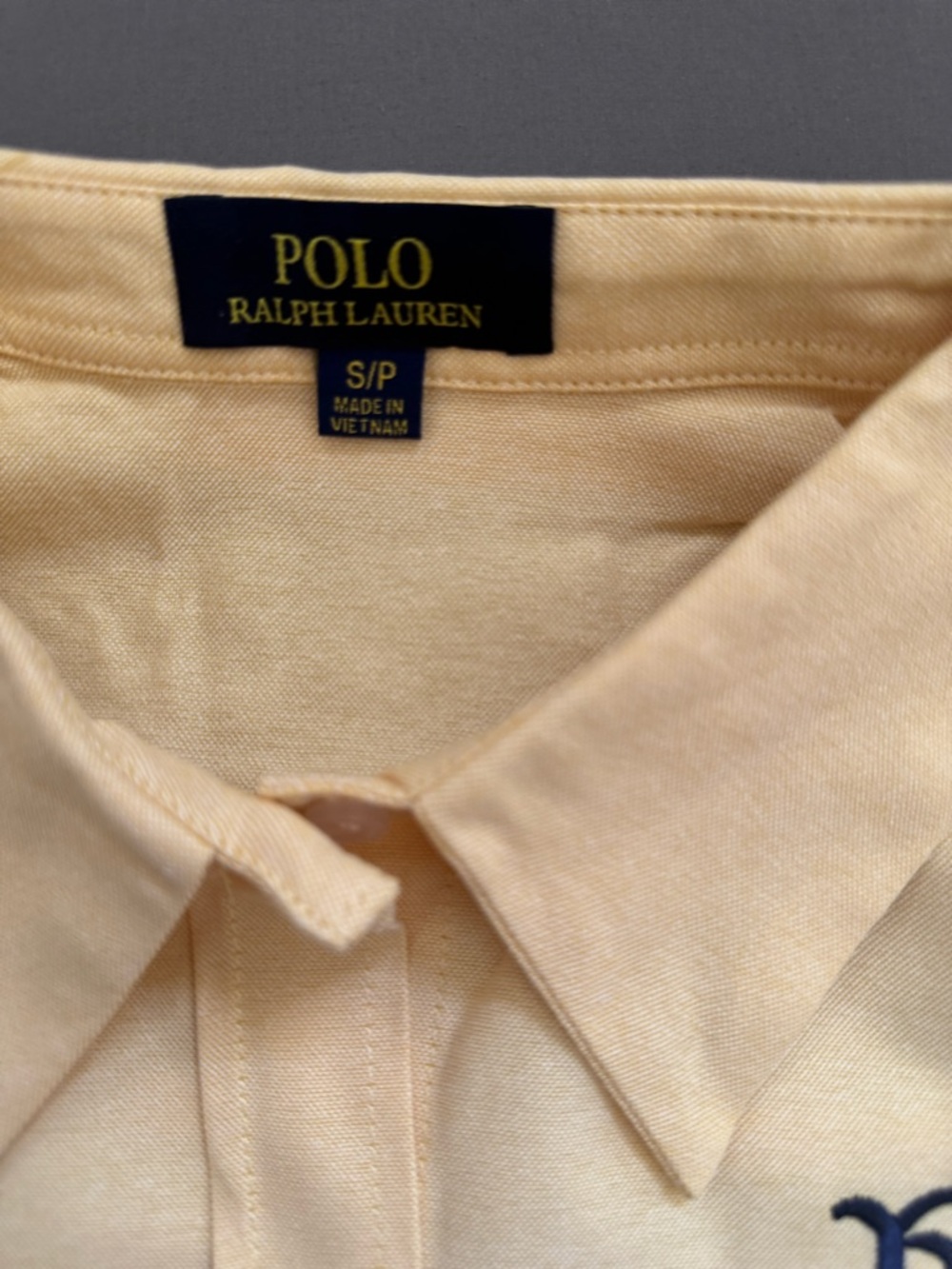 Polo by Ralph Lauren Pale Yellow Collared Shirt with Navy Logo - Picture 3 of 5